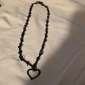 Black Heart Pendant Barb Wire  Necklace